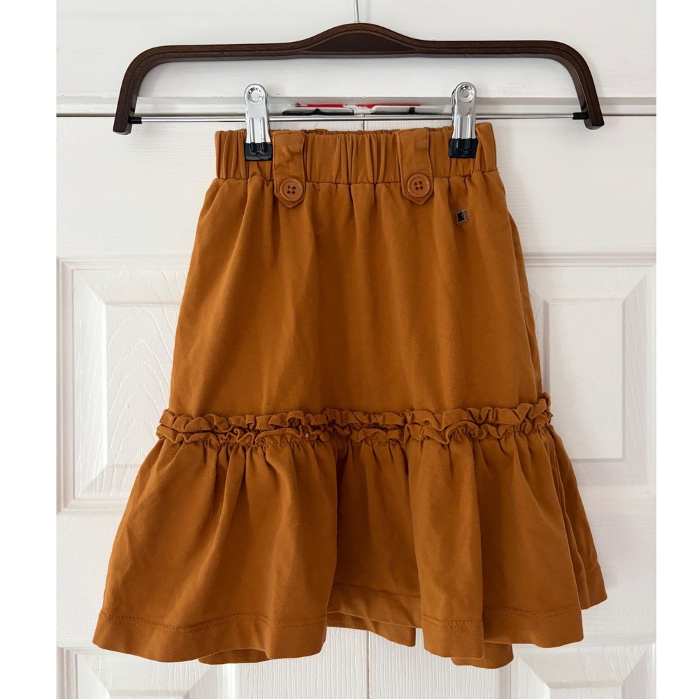Kidichic Girls Ginger Brown Ruffle Tiered Cotton Skirt Size 4Y Elastic Waist